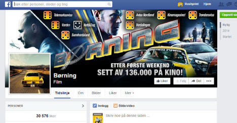 Facebook-siden til 'Børning'.